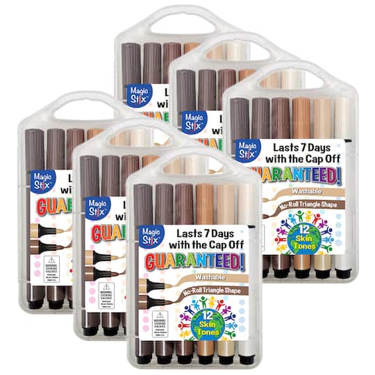The Pencil Grip Magic Stix Triangular Global Skin Tone Washable Markers, 6 Packs of 12